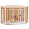 Corner Dog Crate with Cushion; Dog Kennel with Wood and Mesh; Doghouse; Pet Crate Indoor Use