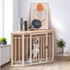 Corner Dog Crate with Cushion; Dog Kennel with Wood and Mesh; Doghouse; Pet Crate Indoor Use