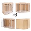 Corner Dog Crate with Cushion; Dog Kennel with Wood and Mesh; Doghouse; Pet Crate Indoor Use