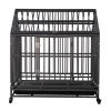 37"L x 41"H Heavy Duty Metal Dog Kennel Cage Crate with 4 Universal Wheels, Openable Pointed Top and Front Door, Black