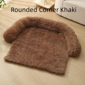 Pet Dog Plush Winter Warm Sofa Cushion (Option: Rounded Corner Khaki-M)