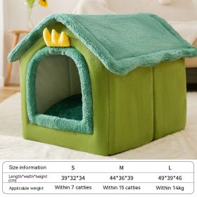 Dog Autumn And Winter Pet Cat Sponge Nest Teddy Closed (Option: Green Dinosaur-L)