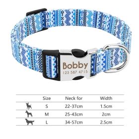 Adjustable Nylon Dog Collar Personalized Dogs Cat ID (Option: 217Blue-S)