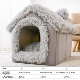 Dog Autumn And Winter Pet Cat Sponge Nest Teddy Closed (Option: Gray Snow House-S)