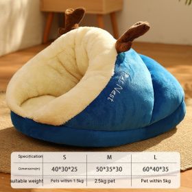 Warm Velvet Padded Thickened Small Dog Nest (Option: Blue Elk-S)