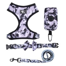 4Pcs Set Reflective No Pull Dog & Cat Harness Collar Leash With Dog Poop Bag For Small Medium Dog (Color: Grey)