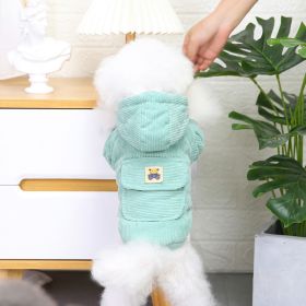 Dog warm clothing; Autumn and winter clothes New cotton padded clothes Teddy pet clothes Winter plush corduroy pull loop two leg cotton padded clothes (colour: Starter Edition - Green)