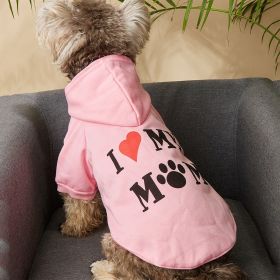 Pet Hoodie For Small & Medium Dogs; I Love My Mom Dog Hoodie Cat Shirts; Cute Pet Apparel (Color: Pink)