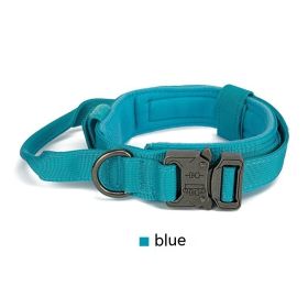 Outdoor Nylon Tactical Dog Collar (Option: Lake Blue Collar Silver-L)