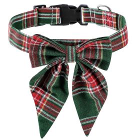 Pet Collar Bow Tie Christmas Dog (Option: Green Plaid-S)