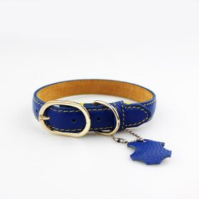 Pet Leather Collar Color Cowhide (Option: Blue-XL)