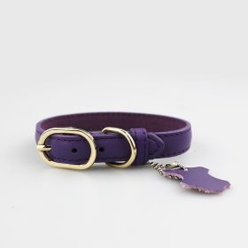 Pet Leather Collar Color Cowhide (Option: Purple-XL)